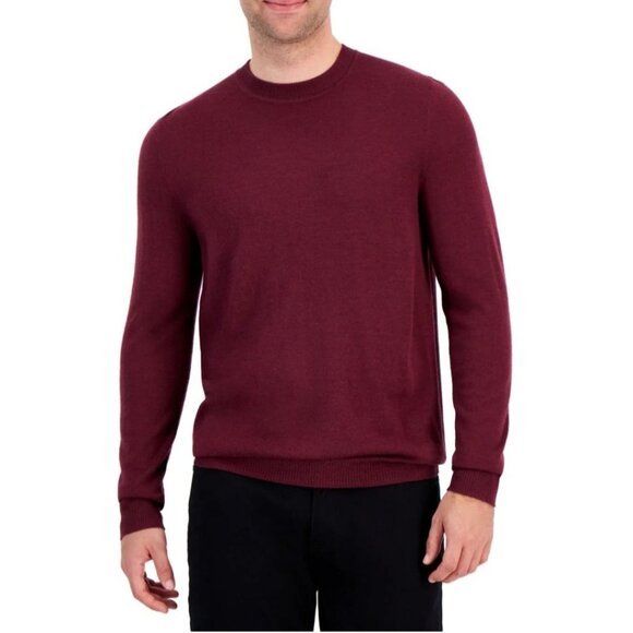 ALFANI Mens Burgundy Crew Neck Merino Wool Sweater Large NEW - Picture 1 of 13